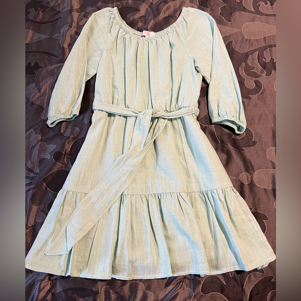 GB Girls Light Green Mint Seafoam Linen Blend Casual Dress Girls Large